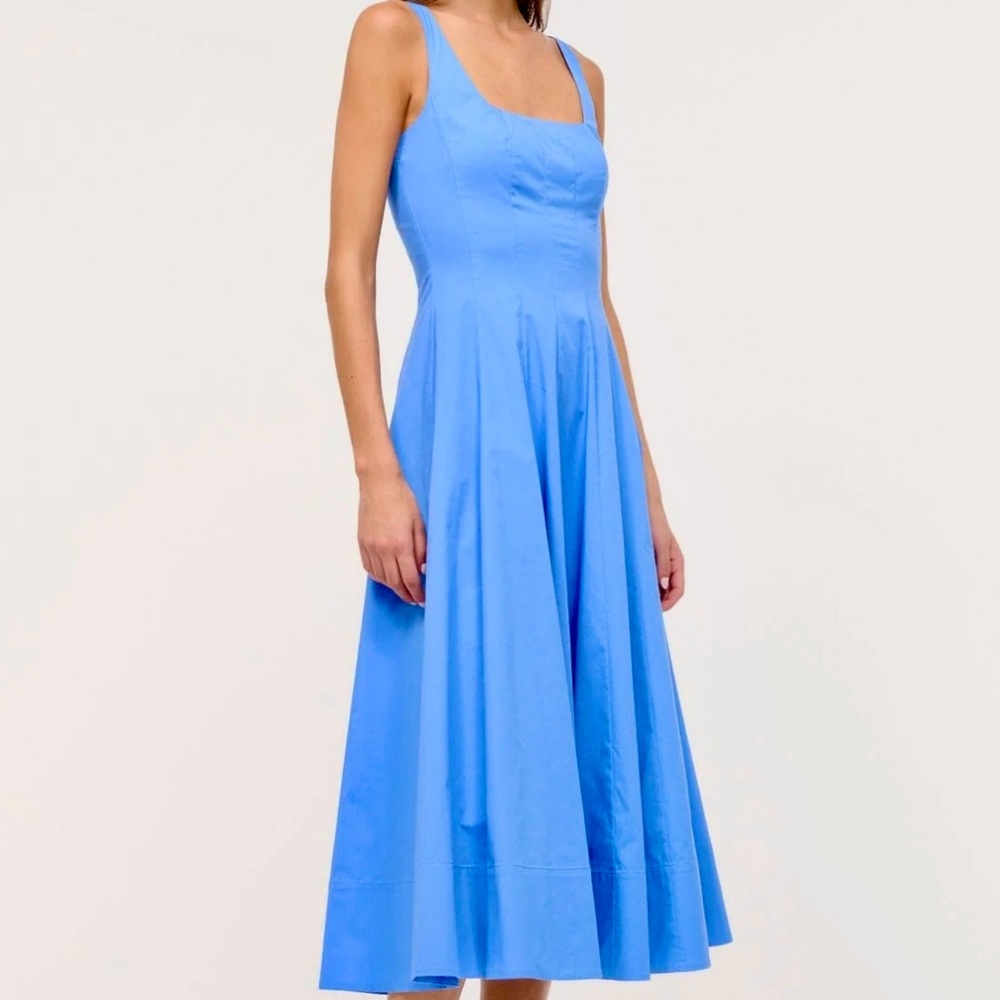 NWT Staud Wells Midi Dress Cornflower 🌟 Very Rare 🌟 - Picture 3 of 14